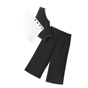 Nuovo Completo da Ragazza con Gilet a Contrasto di Colore, Top con Scollo a V, <span class=keywords><strong>Pantaloni</strong></span> a Gamba Larga in Bianco e Nero - Product Image 5