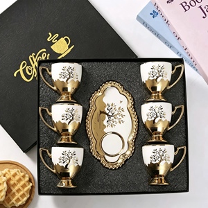 Luxury <b>Ceramic</b> Coffee and Tea Mug Set Gold Rim Cup and Saucer Gift Box European Style 6 Piece Drinkware - Product Image 6