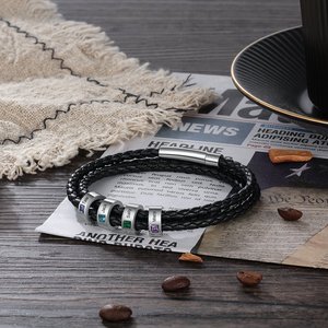 Bracelet personnalisé en cuir avec chaîne et nom, pierre de naissance, cadeau Fê<span class=keywords><strong>te</strong></span> des Pères Qiuhan - Product Image 2
