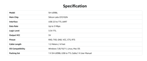 Cable Serial USB 2.0 a <span class=keywords><strong>TTL</strong></span>/UART SH-U09BL de 3.3V con Chip CP2102N de 1.2M/4FT para ESP32 STM32 Arduino Pro Mini - Product Image 6