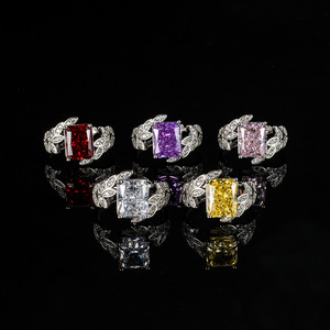 Anillo de Zirconia Cúbica Cuadrada con Corte de Flor de Hielo <span class=keywords><strong>Rojo</strong></span>, Estilo Europeo Americano, Moderno, para Mujer, con <span class=keywords><strong>Diamante</strong></span> de Alto Contenido de Carbono, Color Morado - Product Image 3