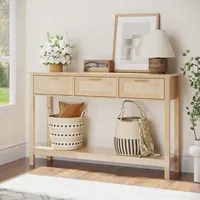 Table console en rotin à 3 tiroirs de 51,2 pouces