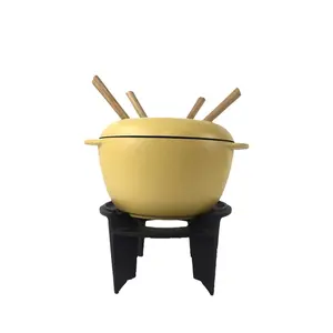 Vente en gros, petite assiette à fondue portable en céramique émaillée en fonte pour viande, fromage, chocolat, mug, kit de pot avec fourchette