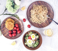 Vente en gros en Chine de services de vaisselle écologiques Service de table Ensemble d'assiettes et bols ronds en bois pour salade de fruits, collation, soupe au riz