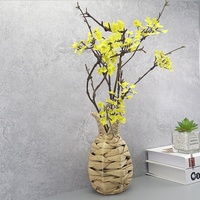 Decoração Criativa para Sala de Estar: Cesto de Flores Secas em Palha Trançada Estilo Nórdico Minimalista Luxo Leve