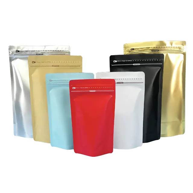 Grosir matte Food Grade Stand Up Pouch aluminium Foil laminasi kantung kopi teh kemasan plastik kantong ritsleting