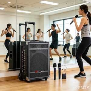 Système de sonorisation portable 100W en plastique avec batterie rechargeable, <span class=keywords><strong>2</strong></span> micros sans fil pour AUX et enregistrement, idéal pour le streaming en direct et les fêtes en extérieur - Product Image 4