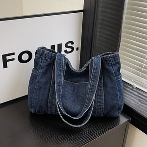 Sac fourre-tout décontracté en jean grande capacité pour femme, léger, avec fermeture éclair, polyvalent, idéal pour le shopping, les étudiants et les professeurs - Product Image 2