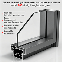 Cloison de séparation en verre simple vitrage en acier et aluminium de 100 mm avec grille à angle droit pour espaces professionnels