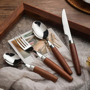 Nuevo Juego de Cubiertos de Acero Inoxidable 304 Estilo Japonés, Cuchillo y Tenedor para Carne, Vajilla Simple para Comida Occidental con Mango de Madera <span class=keywords><strong>Sabri</strong></span> - Product Image 2