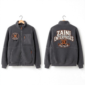 420 GSM Premium Polyester Sherpa Polar Fleece <b>Men's</b> Running <b>Jacket</b> Waterproof Reflective Thin Dark Gray Contrast Panels Custom - Product Image 1