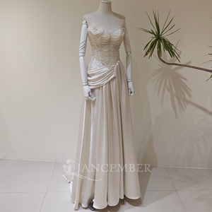 LY125 Chic Champagne Ruffle Pleated Wedding Sleeveless Formal Party <b>Dresses</b> - Product Image 2