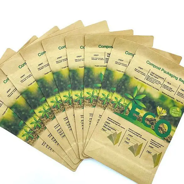 Eco-Friendly Pla Cornstarch 100% Compostable Bio degradable Plastic Packaging Pouch Bag