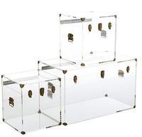 Grande boîte de rangement en acrylique transparente, coffre en plexiglas avec boutons en métal doré pour le salon, table basse