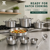 Batterie de cuisine Zhenneng 12 pièces en acier inoxydable, compatible induction, grande capacité, comprenant poêle, casserole à lait, bols et louche à soupe