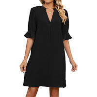 Robes d'été pour femmes, nouvelle collection, couleur unie, col en V, ample, plissée, manches courtes, t-shirt décontracté, robe pour femmes