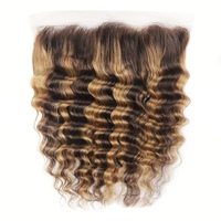 Perruque 13x4 en cheveux humains brésiliens bruts, couleur marron P4/27, perruques frontales en dentelle, cheveux cambodgiens raides ou bouclés avec mèches pour femmes