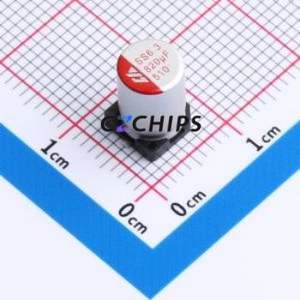 Condensateur solide SMD SS821M6R3E9R2R1Z00ZZ, D6.3xL9.2mm (Capacité : 820uF) (Précision : 20%) Tension nominale : 6.3V - Product Image 1