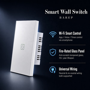 Interruptor de Luz Inteligente Barep, Interruptor Táctil WiFi de 1 Canal con Control por Aplicación Smart Life, Interruptor Unipolar Blanco - Product Image 3