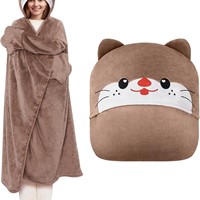 Couverture-cape à capuche portable transfrontalière, best-seller en stock, avec broderie animale de dessin animé, en flanelle double face