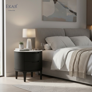 Eclipse <strong>Circular</strong> Marble-Top Nightstand | Modern Luxury <strong>Bedside</strong> <strong>Table</strong> by EKAR FURNITURE - Product Image 5