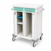 Chariot de classement médical en acier inoxydable de classe I pour blocs opératoires, 30 compartiments, tiroir supérieur à verrouillage centralisé, antistatique, roulettes silencieuses