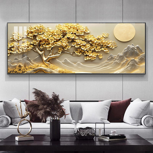 Phòng khách trang trí nội thất UV in Vàng Vàng cây pha lê sứ bức Tranh phong cảnh tường nghệ thuật nhà máy tùy chỉnh khung tranh Led - Product Image 3