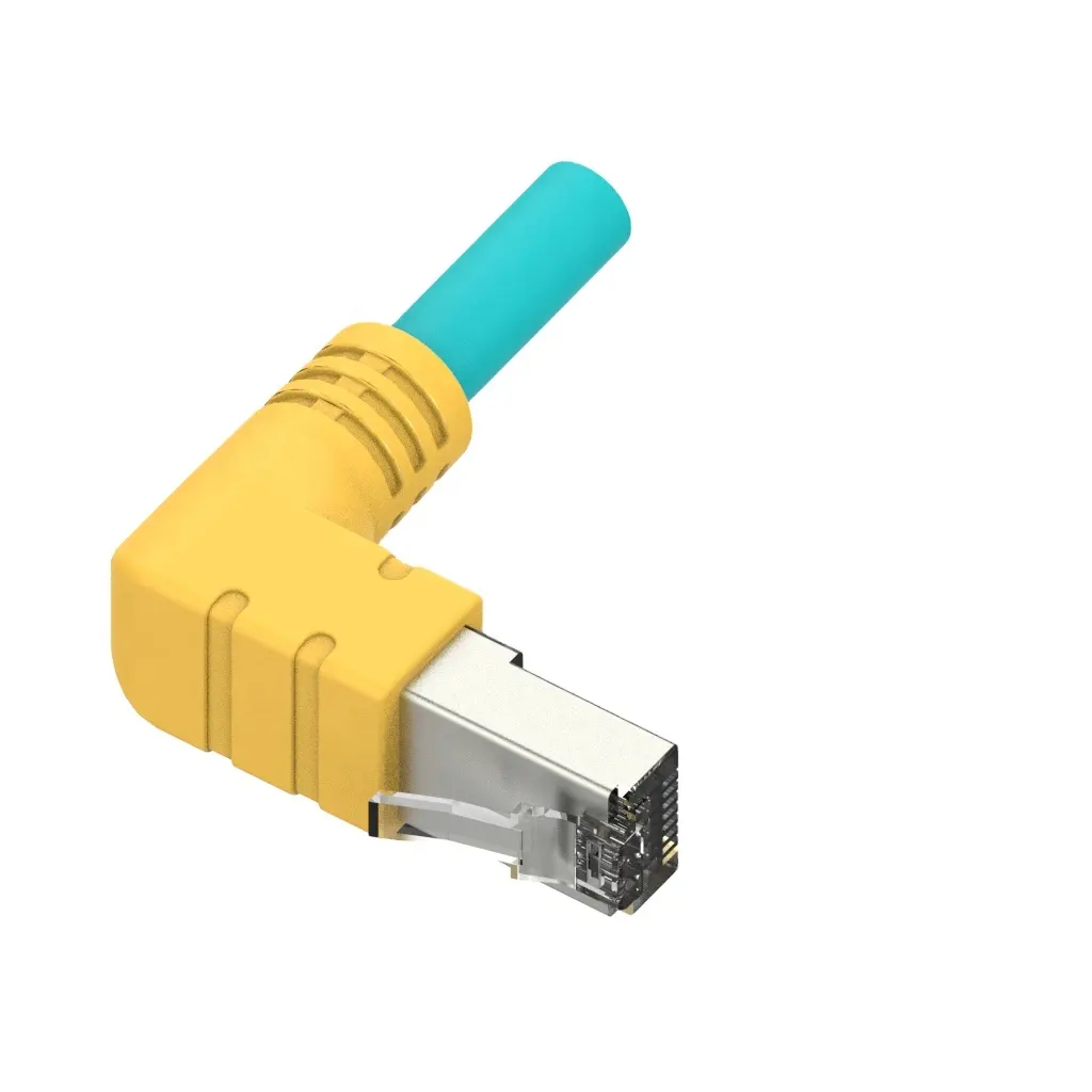 Male 4/8 pin shield EtherNet EZ Cat5e Cat6 right angle RJ45 lan connector for data automation