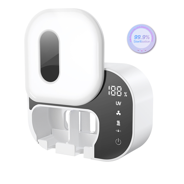 2-in-1 Electric UV Toothbrush Sanitizer Razor Sterilizer Heating Drying USB-C Rechargeable 1000mAh 5-Minute Disinfection