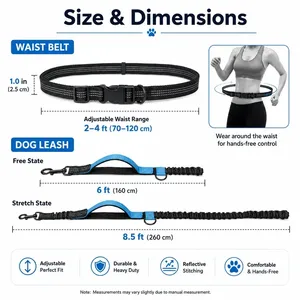 Adjustable <strong>Waist</strong> Dog <strong>Leash</strong> Belt, Retractable Hands-Free Reflective Pet Running <strong>Leash</strong>, Outdoor Jogging Walking Training Gear - Product Image 2