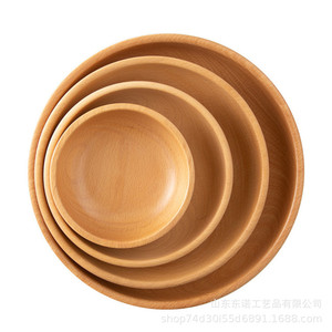Beechwood Round <b>Tray</b> Set Solid Wood Shallow Dish For Fruit Dessert Serving Hotel Coffee <b>Tea</b> Use - Product Image 2