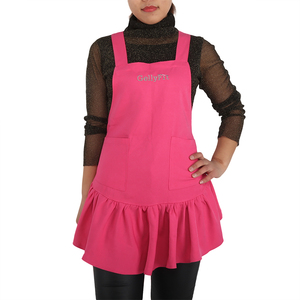 <span class=keywords><strong>Tablier</strong></span> de dame de filles de bretelles réglables de broderie de logo personnalisé en polyester rose chaud - Product Image 2