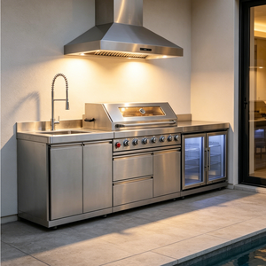 Cocina Exterior de Acero Inoxidable 304/316, Barbacoa de Gas LPG/NG, Encimera de Mármol de 1.5mm con Fregadero y Refrigerador, Apta para Zonas Costeras - Product Image 1
