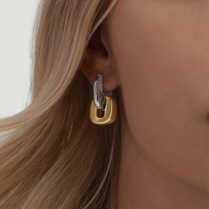 Geometric Oval Spliced <b>Stud</b> <b>Earrings</b> Stainless Steel 18K Gold Plated Minimalist Modern Design Fashion Jewelry - Product Image 3