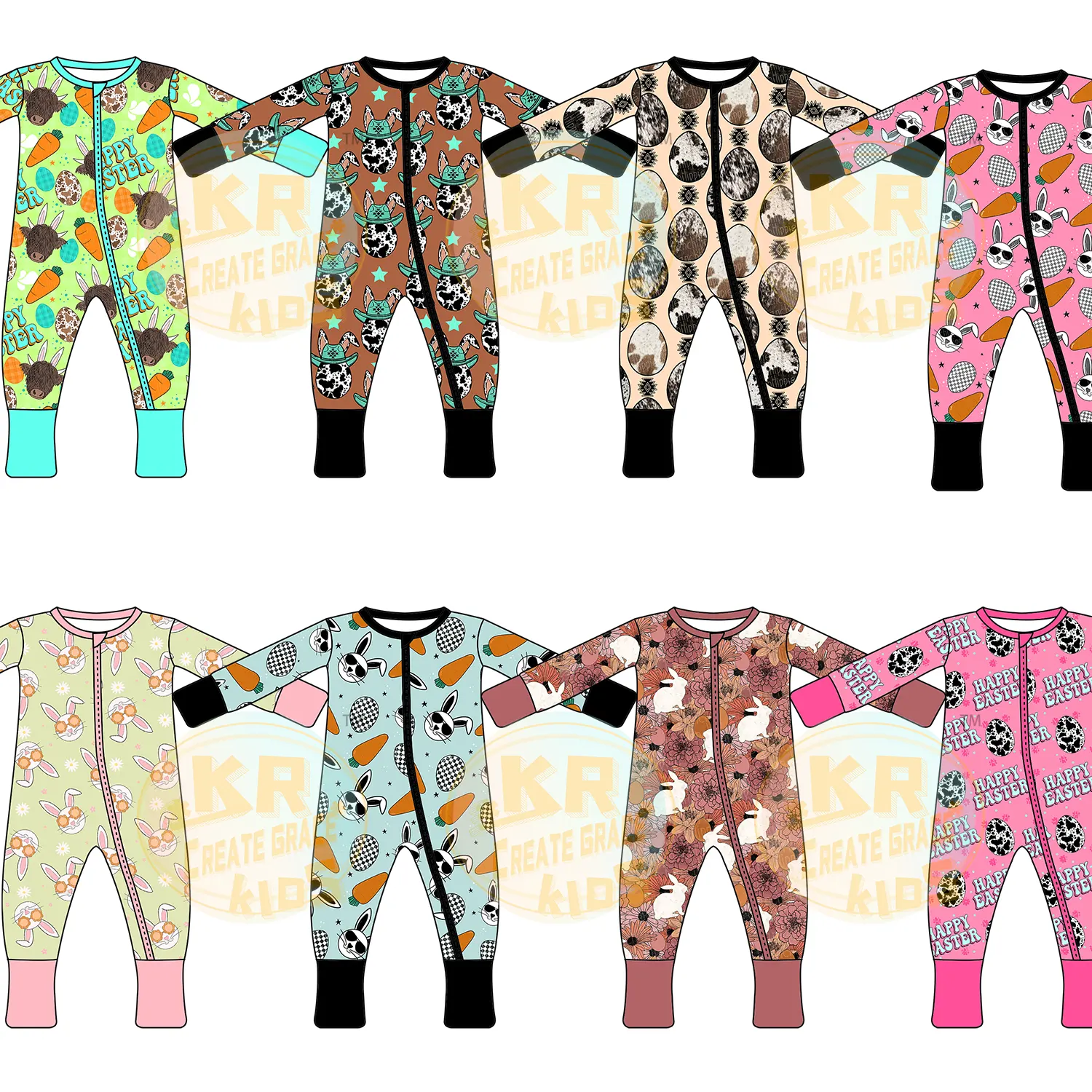 2023 Custom Rabbit Baby Jumpsuit Long Sleeve Bamboo Fabric Newborn Sleeper Wear With Zipper