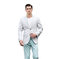 Setelan Pria ringan ventilasi Lapel takik abu-abu Blazer melar katun atasan 2 kancing kancing Breasted Single Linen Italia kualitas tinggi