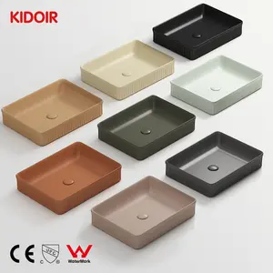 Kidoir New Khaki Color Rectangular Table Top Art Hand Wash Basin Lavabo Washbasin Ceramic Countertop Vessel Bathroom Sink