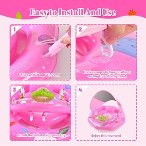 Piscine gonflable rose pour bébé avec auvent pare-soleil, siège de sécurité réglable et jouets sonores à presser - Product Image 6