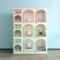 Vitrine en bois pour chat, type villa, avec lit à trois niveaux, maison en verre pour chat, grand espace, meuble de soins et d'accompagnement