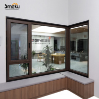 Sistema de Ventanas Esquineras Modernas Smeku en Aluminio Marrón, Aislamiento Térmico de Acero Inoxidable, Ventana Panorámica Abatible para Dormitorio y Baño