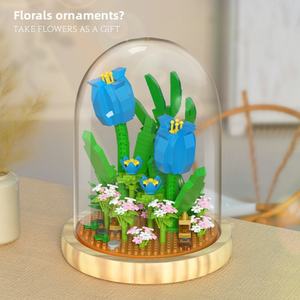 Blocs de construction en plastique série 1170-77, micro-particules, ornements assemblés avec base et protection anti-poussière, plante, fleur - Product Image 4