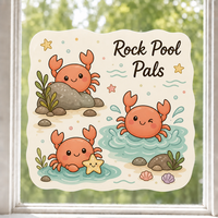 Autocollants personnalisés imperméables en PVC vinyle, décoratifs électrostatiques pour fenêtre, motif crabe et coquillage Kawaii, imprimés UV, pour verre et mur