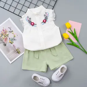 Custom Breathable Hot Style 2023 Kid Fashion Multi Color Plain Summer Junior Girls Boutique Clothing Sets