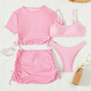 Traje de Baño de 4 Piezas Color Rosa para Mujer, Talla Grande, Personalizado, Fabricante OEM - Product Image 2