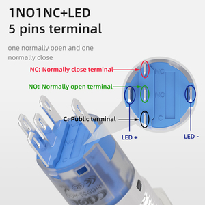 Ul pushbutton chuyển 19 Mét 5A cao Head Power biểu tượng Red LED Đèn Chiếu Sáng <span class=keywords><strong>5</strong></span> Pins thiết bị đầu cuối đẩy trên đẩy <span class=keywords><strong>Off</strong></span> chuyển đổi - Product Image 3