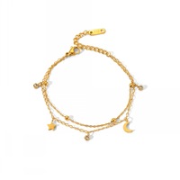Gelang Wanita Anti Luntur Bahan Stainless Steel Kelas Atas Model Bintang dan Bulan Rantai Berlapis-lapis untuk Pacar
