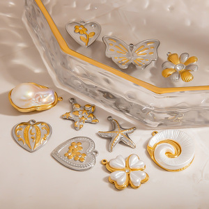 จี้ห้อยคอรูปทรงต่างๆ สีทอง เงิน สแตนเลส ประดับด้วยผีเสื้อ ดอกไม้ ไข่มุก สำหรับทำเครื่องประดับ DIY แฟชั่นสำหรับทุกเพศ - Product Image 1