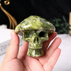 Wholesales Natural Healing <strong>Stone</strong> Crystal Carvings Hsiuyen <strong>Jade</strong> Mushroom Skulls Crystals for Halloween Decorations - Product Image 1