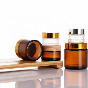 Tarro de Vidrio Transparente Ámbar para Almacenamiento de Cosméticos, <span class=keywords><strong>Crema</strong></span> para el Cuidado de la Piel, Bálsamos Hidratantes con Tapa Metálica Dorada/Plateada para <span class=keywords><strong>Crema</strong></span> Corporal, Facial y de Manos - Product Image 1