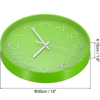 Jam dinding bundar Quartz desain Logo OEM kustom 12 inci warna hijau jam gantung dinding dekorasi rumah waktu tak terbatas
